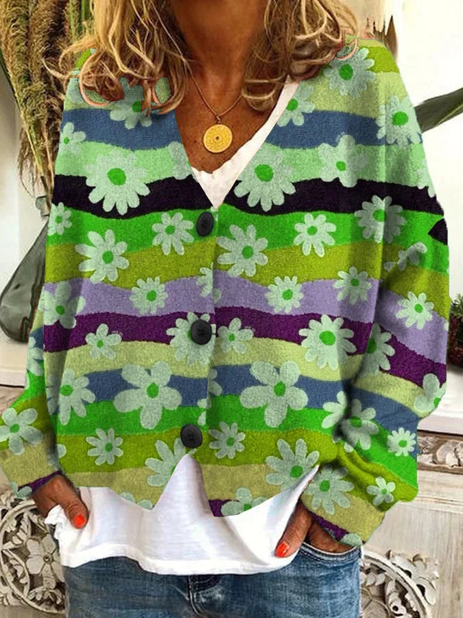 Isabelle - Cardigan Vintage Coloré avec Boutons pour Femme