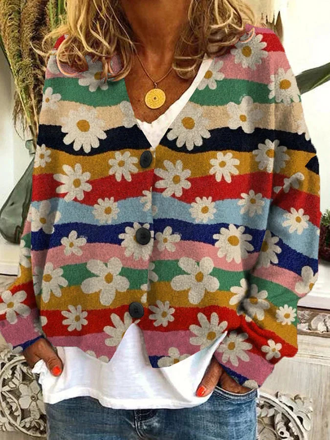 Isabelle - Cardigan Vintage Coloré avec Boutons pour Femme