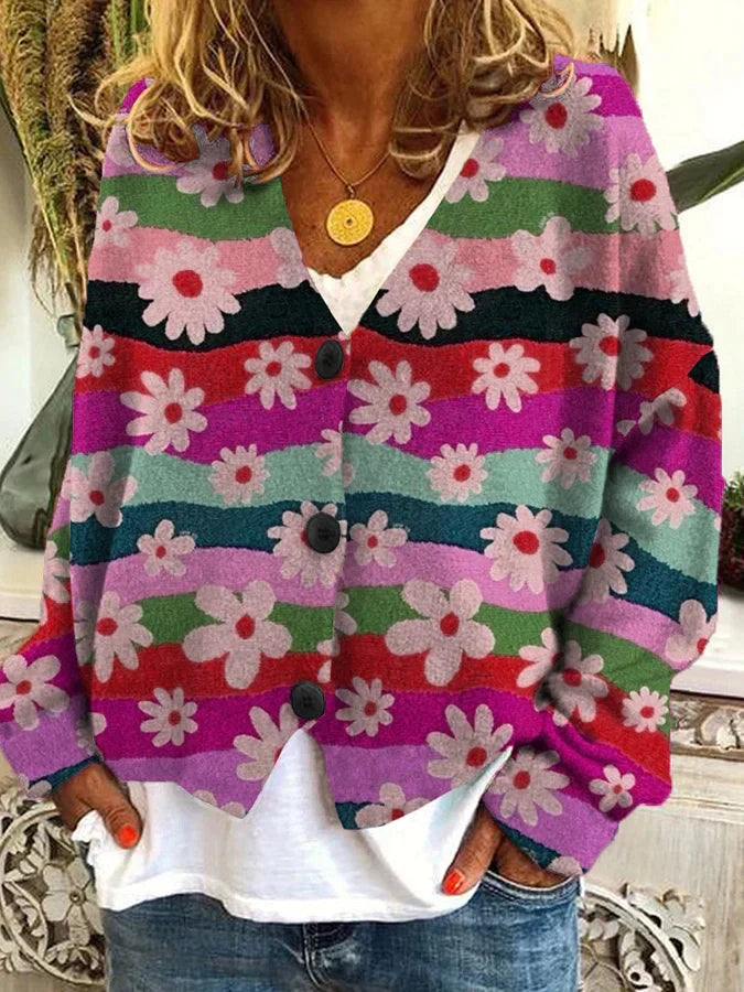 Isabelle - Cardigan Vintage Coloré avec Boutons pour Femme