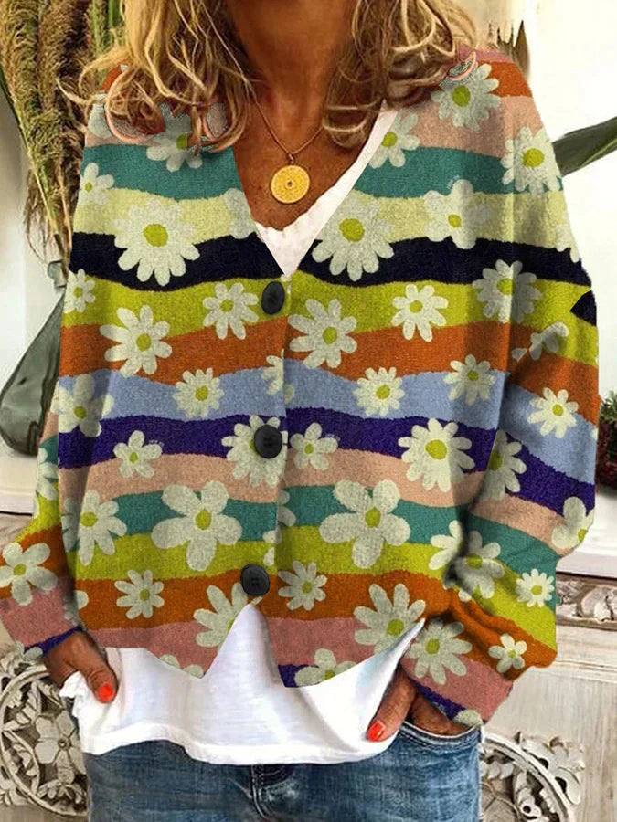 Isabelle - Cardigan Vintage Coloré avec Boutons pour Femme